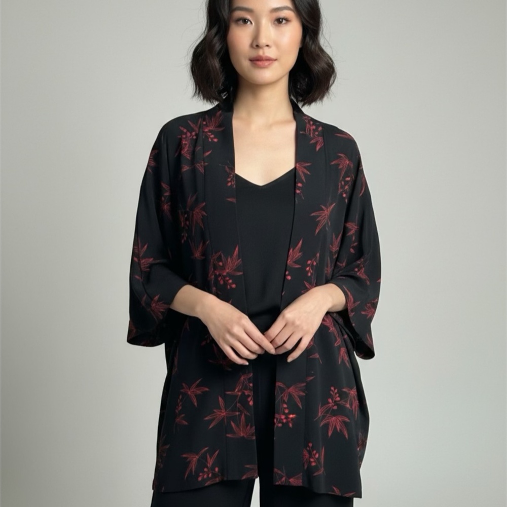 Black and Red Hand Made Kimono Dressing Gown Lined-Large